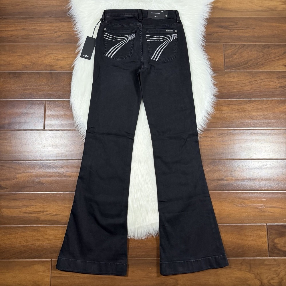 7 For All Mankind Size 25 Salem Black Dojo Tailorless Flare Trouser Denim Jeans - Picture 7 of 9